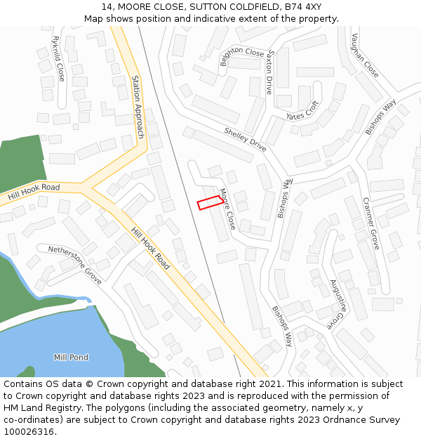 14, MOORE CLOSE, SUTTON COLDFIELD, B74 4XY: Location map and indicative extent of plot