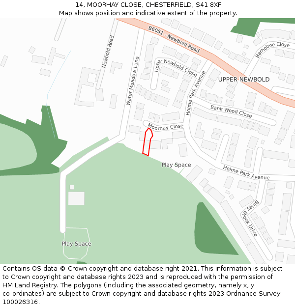 14, MOORHAY CLOSE, CHESTERFIELD, S41 8XF: Location map and indicative extent of plot