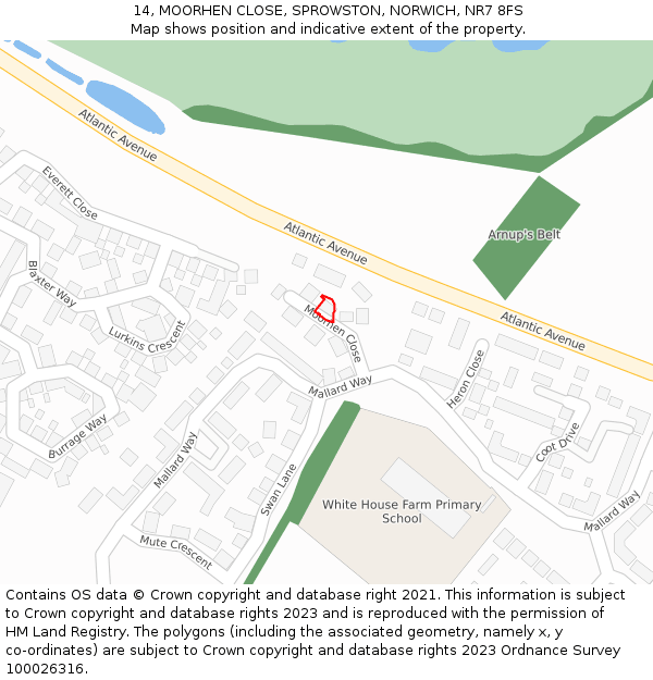 14, MOORHEN CLOSE, SPROWSTON, NORWICH, NR7 8FS: Location map and indicative extent of plot