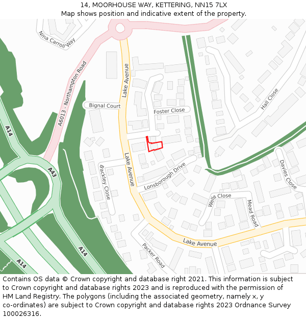 14, MOORHOUSE WAY, KETTERING, NN15 7LX: Location map and indicative extent of plot