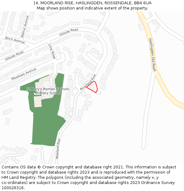 14, MOORLAND RISE, HASLINGDEN, ROSSENDALE, BB4 6UA: Location map and indicative extent of plot
