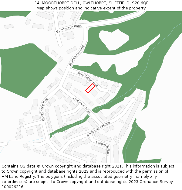 14, MOORTHORPE DELL, OWLTHORPE, SHEFFIELD, S20 6QF: Location map and indicative extent of plot