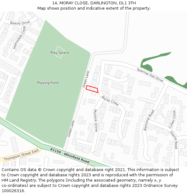 14, MORAY CLOSE, DARLINGTON, DL1 3TH: Location map and indicative extent of plot