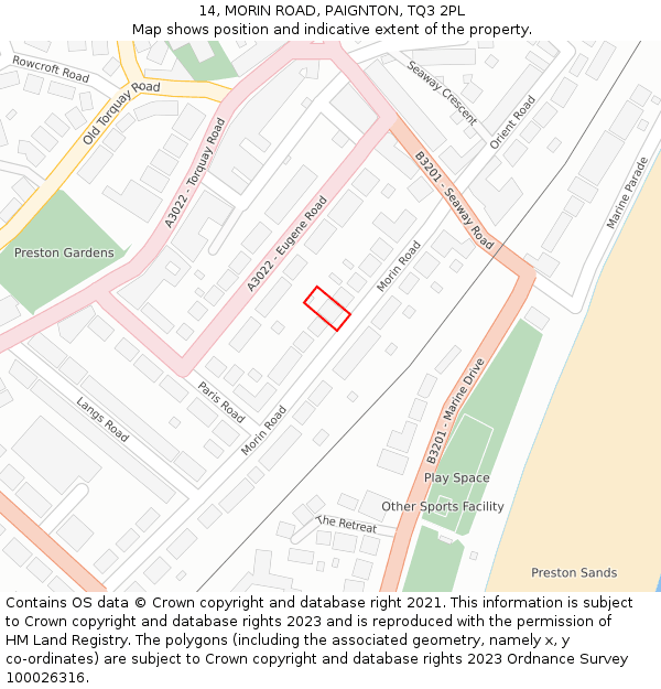 14, MORIN ROAD, PAIGNTON, TQ3 2PL: Location map and indicative extent of plot