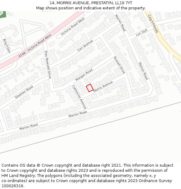 14, MORRIS AVENUE, PRESTATYN, LL19 7YT: Location map and indicative extent of plot