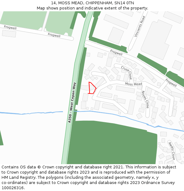 14, MOSS MEAD, CHIPPENHAM, SN14 0TN: Location map and indicative extent of plot