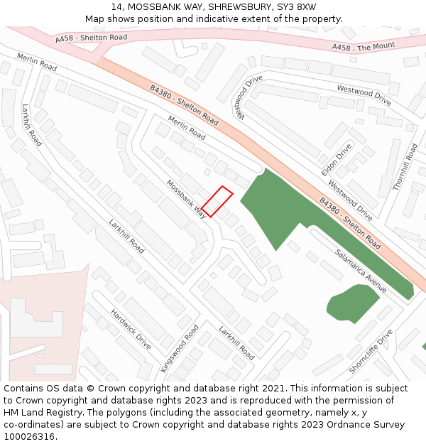 14, MOSSBANK WAY, SHREWSBURY, SY3 8XW: Location map and indicative extent of plot
