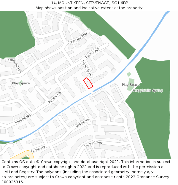 14, MOUNT KEEN, STEVENAGE, SG1 6BP: Location map and indicative extent of plot