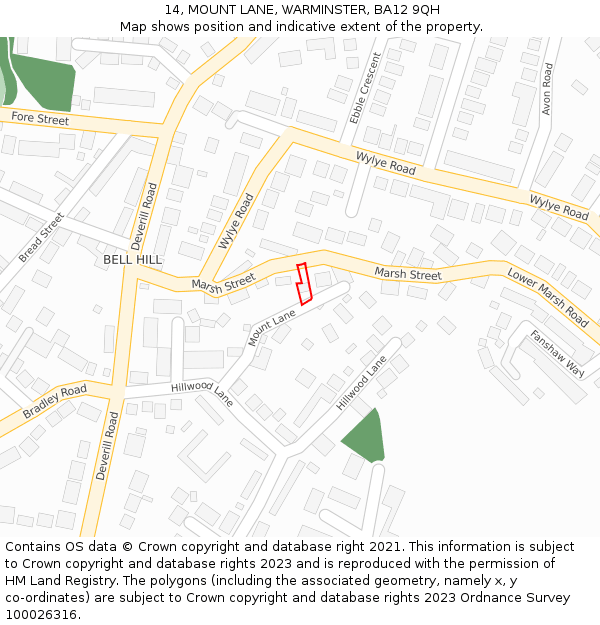 14, MOUNT LANE, WARMINSTER, BA12 9QH: Location map and indicative extent of plot