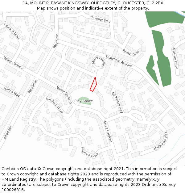 14, MOUNT PLEASANT KINGSWAY, QUEDGELEY, GLOUCESTER, GL2 2BX: Location map and indicative extent of plot