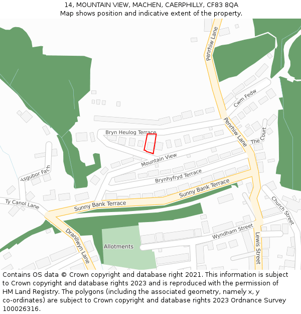 14, MOUNTAIN VIEW, MACHEN, CAERPHILLY, CF83 8QA: Location map and indicative extent of plot