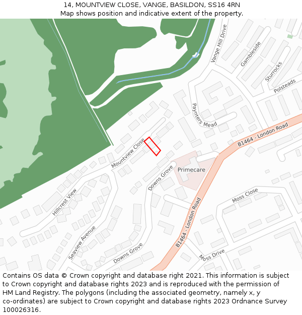 14, MOUNTVIEW CLOSE, VANGE, BASILDON, SS16 4RN: Location map and indicative extent of plot