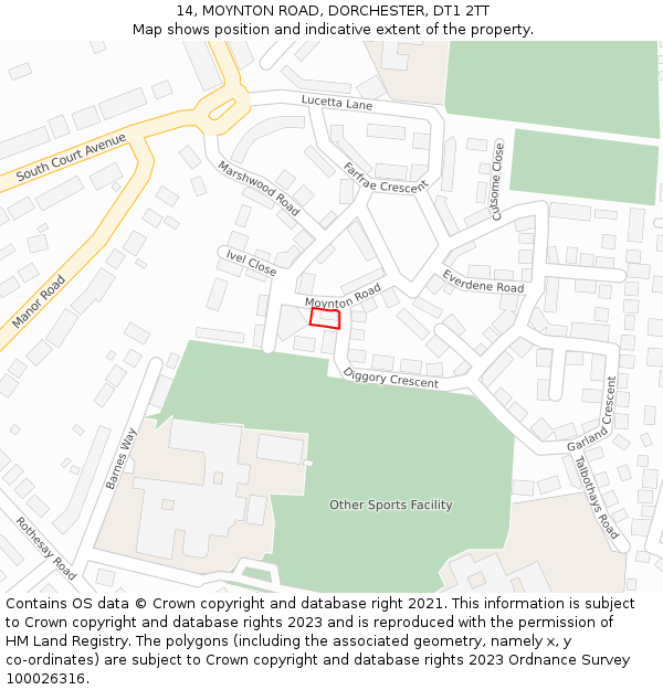 14, MOYNTON ROAD, DORCHESTER, DT1 2TT: Location map and indicative extent of plot