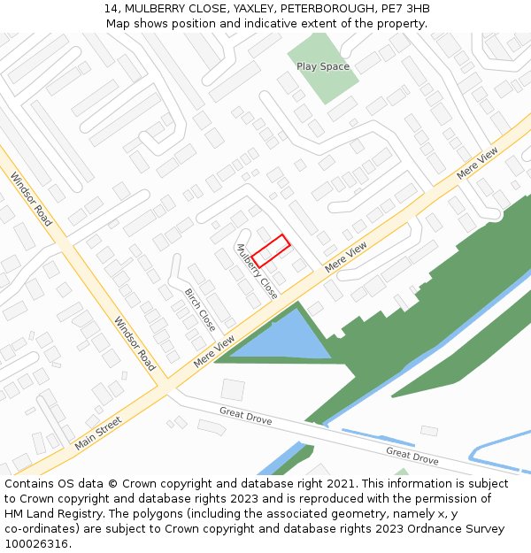 14, MULBERRY CLOSE, YAXLEY, PETERBOROUGH, PE7 3HB: Location map and indicative extent of plot