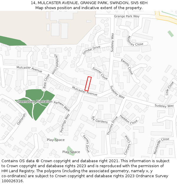 14, MULCASTER AVENUE, GRANGE PARK, SWINDON, SN5 6EH: Location map and indicative extent of plot