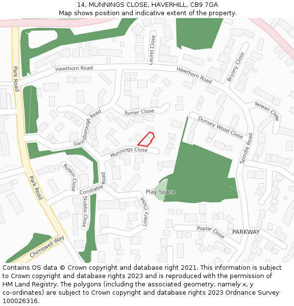 14, MUNNINGS CLOSE, HAVERHILL, CB9 7GA: Location map and indicative extent of plot