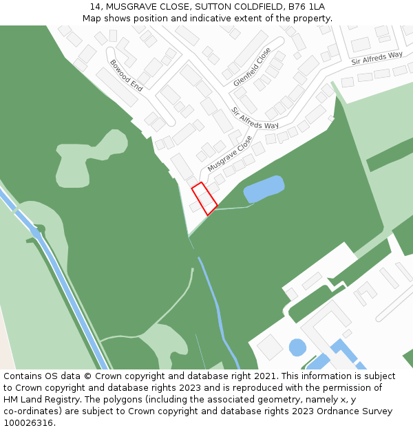 14, MUSGRAVE CLOSE, SUTTON COLDFIELD, B76 1LA: Location map and indicative extent of plot