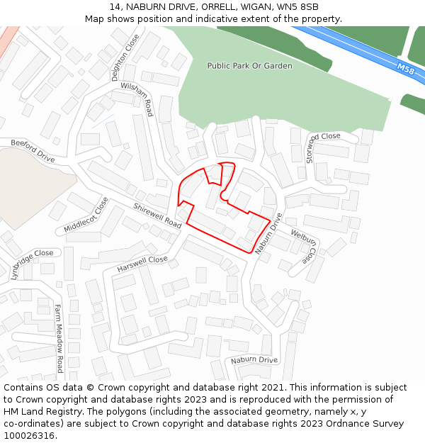 14, NABURN DRIVE, ORRELL, WIGAN, WN5 8SB: Location map and indicative extent of plot