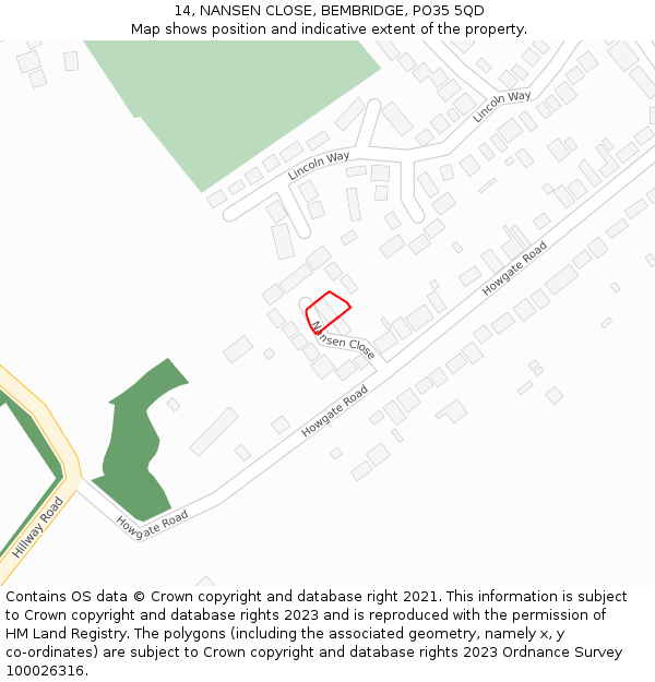 14, NANSEN CLOSE, BEMBRIDGE, PO35 5QD: Location map and indicative extent of plot