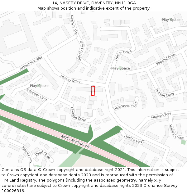14, NASEBY DRIVE, DAVENTRY, NN11 0GA: Location map and indicative extent of plot