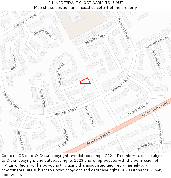 14, NEDERDALE CLOSE, YARM, TS15 9UE: Location map and indicative extent of plot