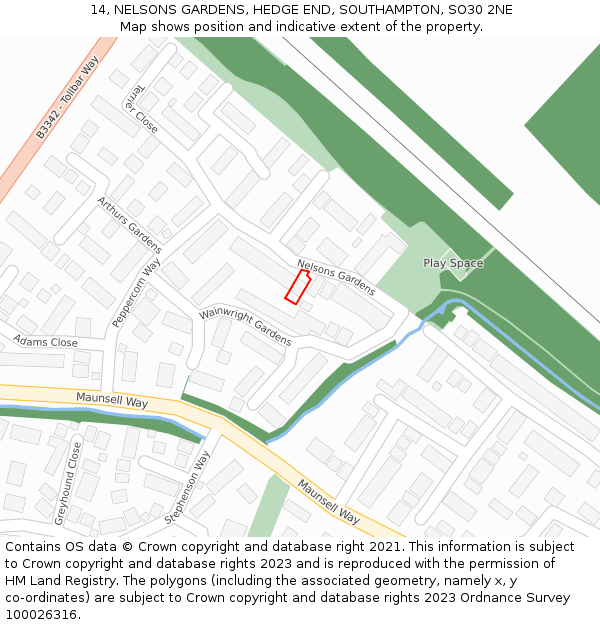 14, NELSONS GARDENS, HEDGE END, SOUTHAMPTON, SO30 2NE: Location map and indicative extent of plot
