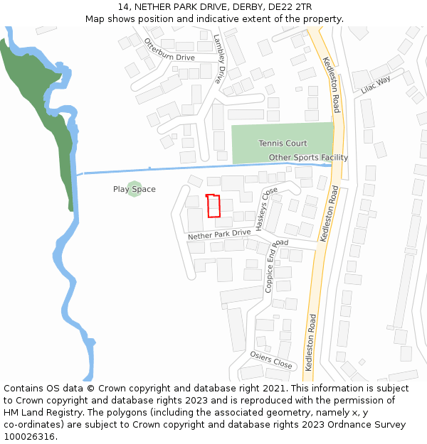 14, NETHER PARK DRIVE, DERBY, DE22 2TR: Location map and indicative extent of plot