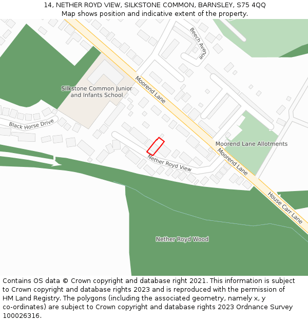 14, NETHER ROYD VIEW, SILKSTONE COMMON, BARNSLEY, S75 4QQ: Location map and indicative extent of plot