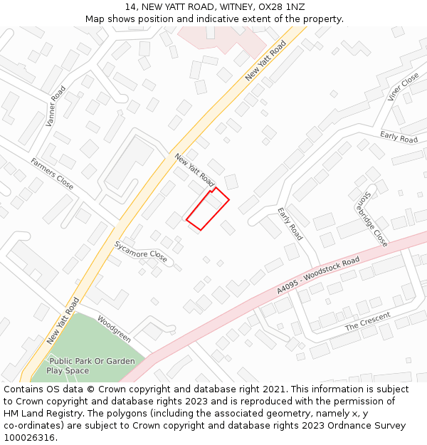 14, NEW YATT ROAD, WITNEY, OX28 1NZ: Location map and indicative extent of plot