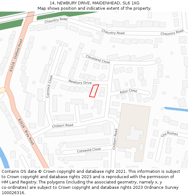 14, NEWBURY DRIVE, MAIDENHEAD, SL6 1XG: Location map and indicative extent of plot
