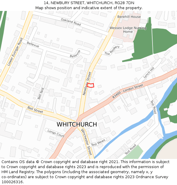 14, NEWBURY STREET, WHITCHURCH, RG28 7DN: Location map and indicative extent of plot