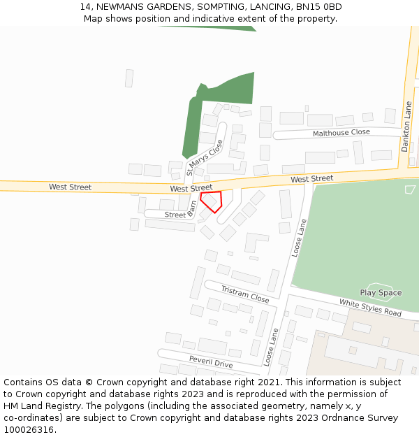 14, NEWMANS GARDENS, SOMPTING, LANCING, BN15 0BD: Location map and indicative extent of plot