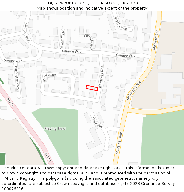 14, NEWPORT CLOSE, CHELMSFORD, CM2 7BB: Location map and indicative extent of plot
