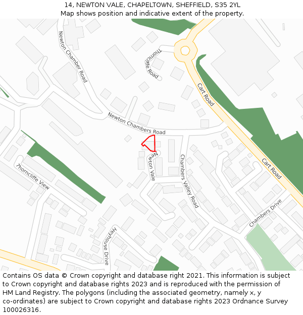 14, NEWTON VALE, CHAPELTOWN, SHEFFIELD, S35 2YL: Location map and indicative extent of plot