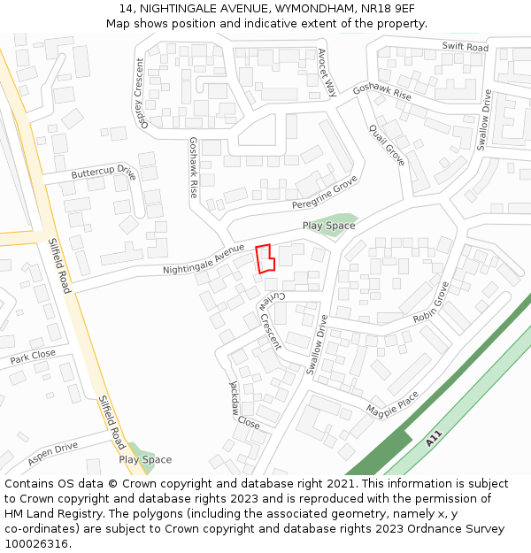 14, NIGHTINGALE AVENUE, WYMONDHAM, NR18 9EF: Location map and indicative extent of plot