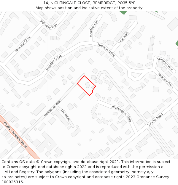 14, NIGHTINGALE CLOSE, BEMBRIDGE, PO35 5YP: Location map and indicative extent of plot