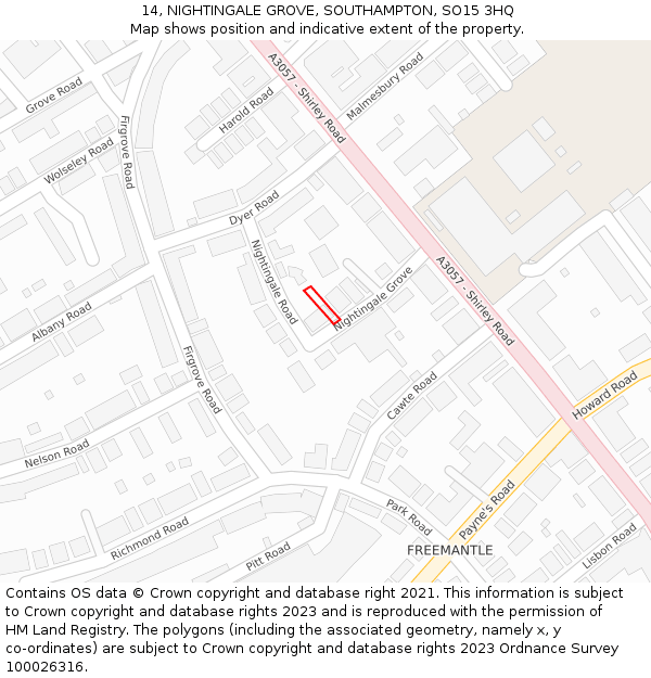 14, NIGHTINGALE GROVE, SOUTHAMPTON, SO15 3HQ: Location map and indicative extent of plot