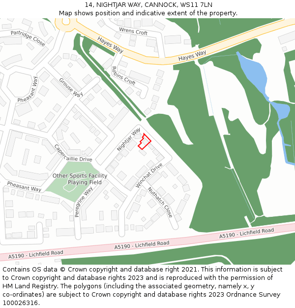 14, NIGHTJAR WAY, CANNOCK, WS11 7LN: Location map and indicative extent of plot