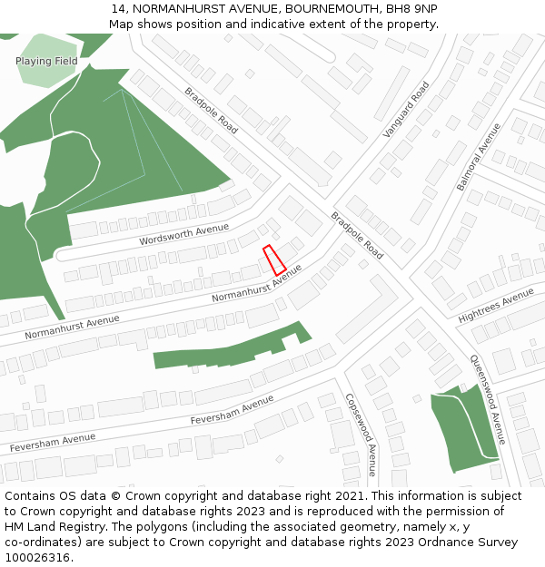 14, NORMANHURST AVENUE, BOURNEMOUTH, BH8 9NP: Location map and indicative extent of plot