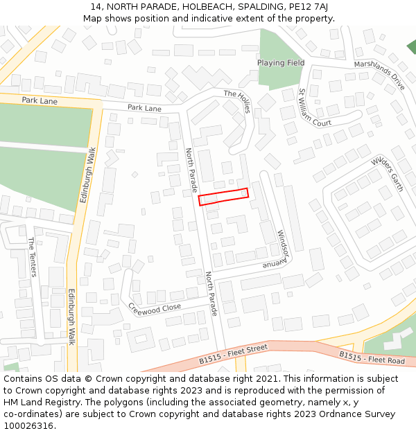 14, NORTH PARADE, HOLBEACH, SPALDING, PE12 7AJ: Location map and indicative extent of plot