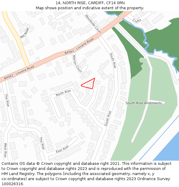 14, NORTH RISE, CARDIFF, CF14 0RN: Location map and indicative extent of plot