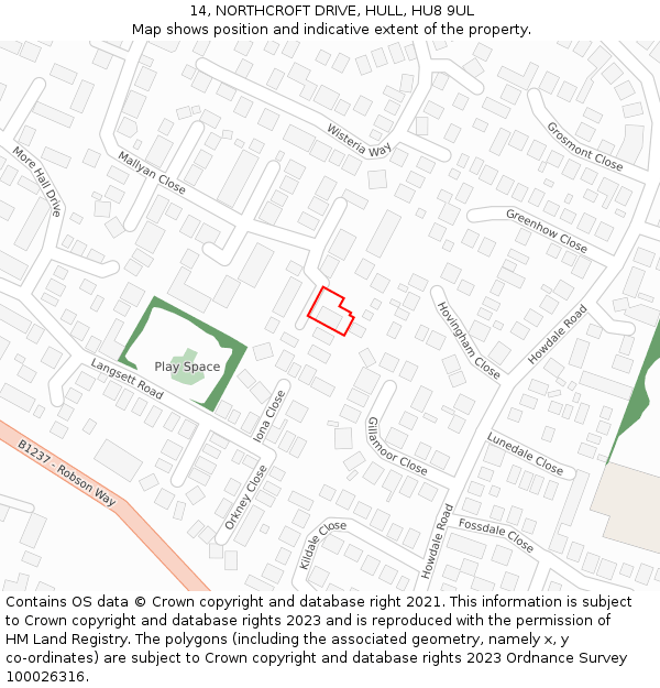 14, NORTHCROFT DRIVE, HULL, HU8 9UL: Location map and indicative extent of plot