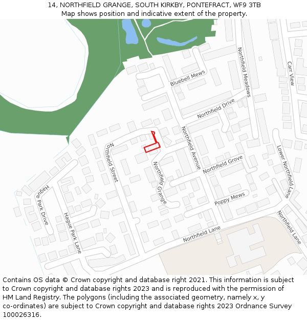 14, NORTHFIELD GRANGE, SOUTH KIRKBY, PONTEFRACT, WF9 3TB: Location map and indicative extent of plot