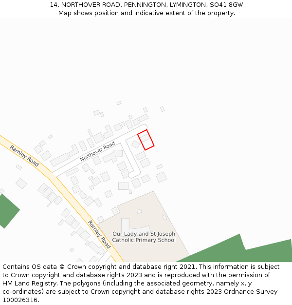 14, NORTHOVER ROAD, PENNINGTON, LYMINGTON, SO41 8GW: Location map and indicative extent of plot