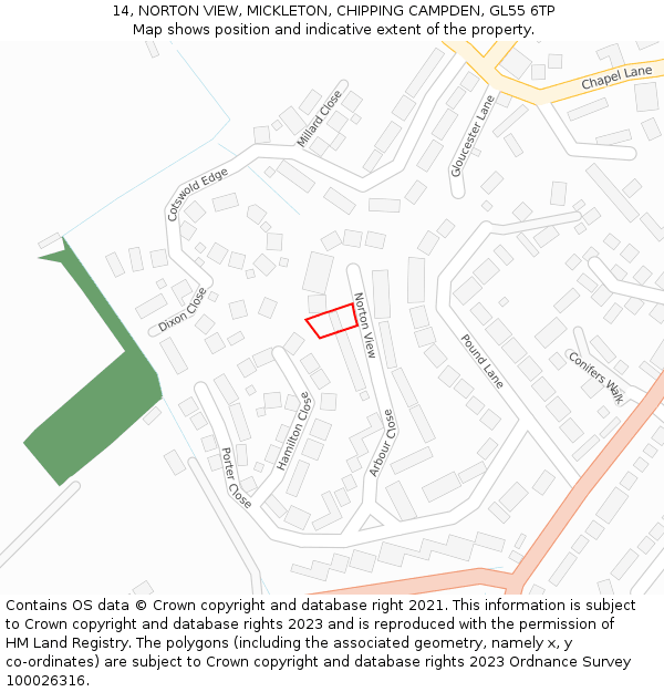 14, NORTON VIEW, MICKLETON, CHIPPING CAMPDEN, GL55 6TP: Location map and indicative extent of plot
