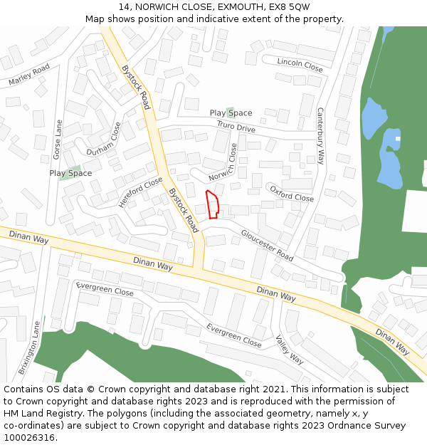 14, NORWICH CLOSE, EXMOUTH, EX8 5QW: Location map and indicative extent of plot