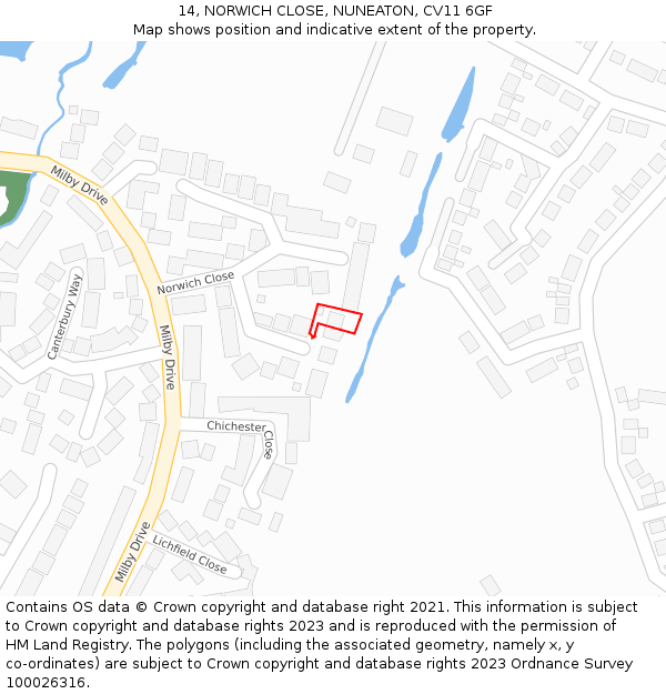 14, NORWICH CLOSE, NUNEATON, CV11 6GF: Location map and indicative extent of plot