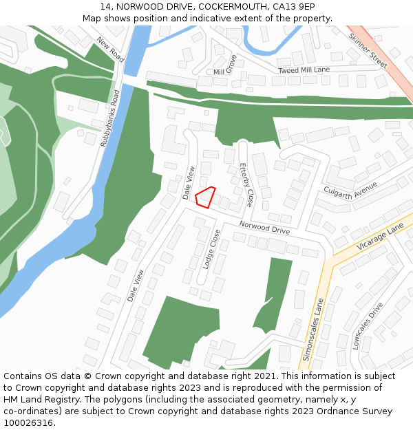 14, NORWOOD DRIVE, COCKERMOUTH, CA13 9EP: Location map and indicative extent of plot