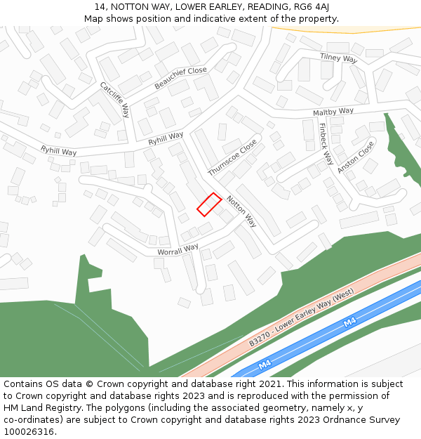 14, NOTTON WAY, LOWER EARLEY, READING, RG6 4AJ: Location map and indicative extent of plot