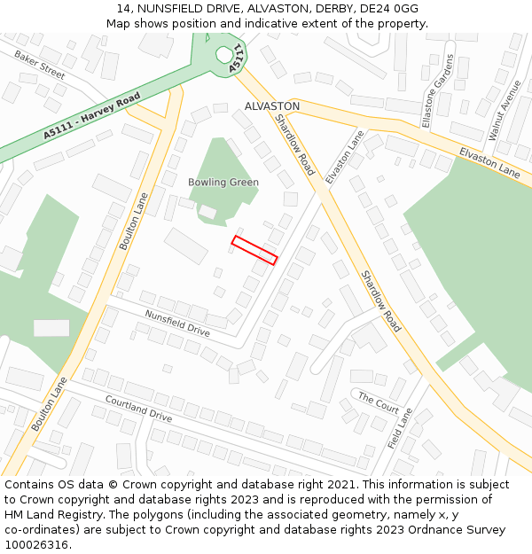 14, NUNSFIELD DRIVE, ALVASTON, DERBY, DE24 0GG: Location map and indicative extent of plot